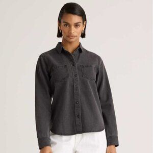 Quince Distressed Denim Shirt Washed Black Large
